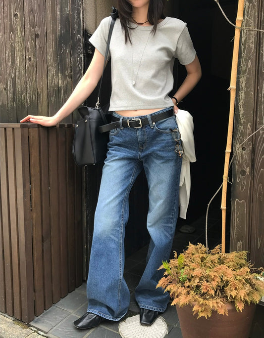 美刷色boot cut低腰牛仔褲