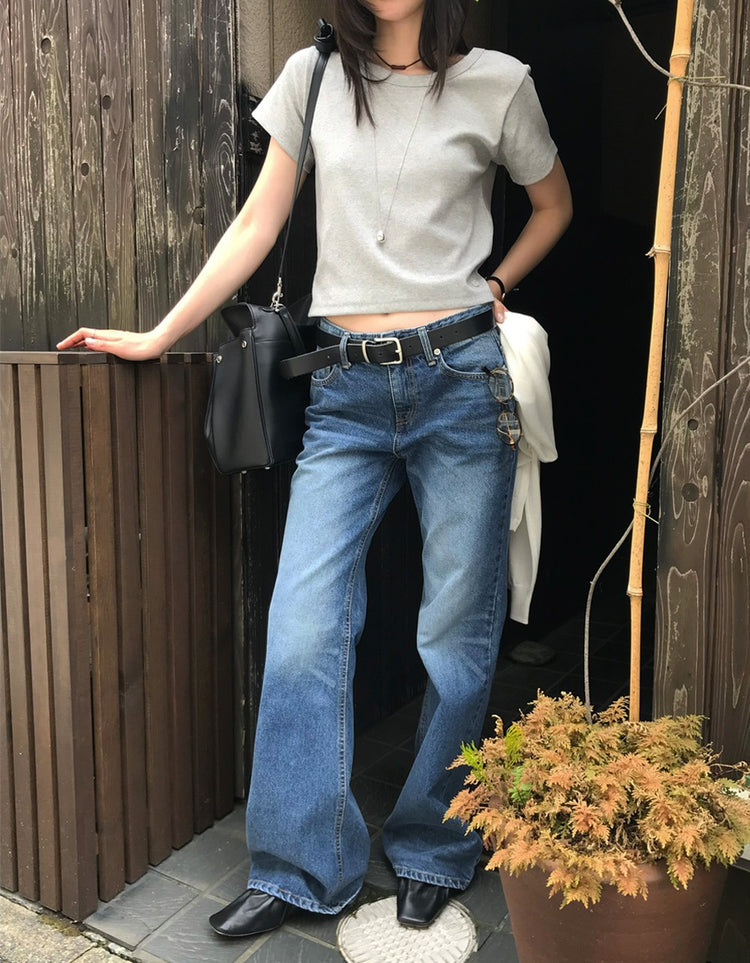 美刷色boot cut低腰牛仔褲