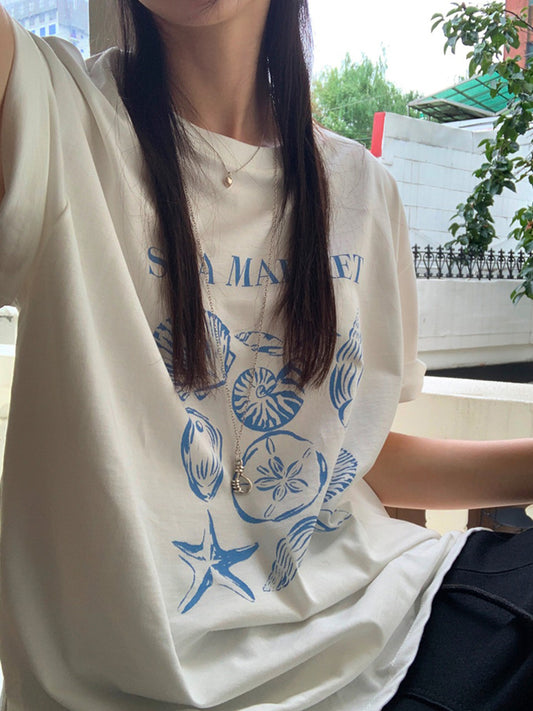 貝殼印花細節寬鬆t
