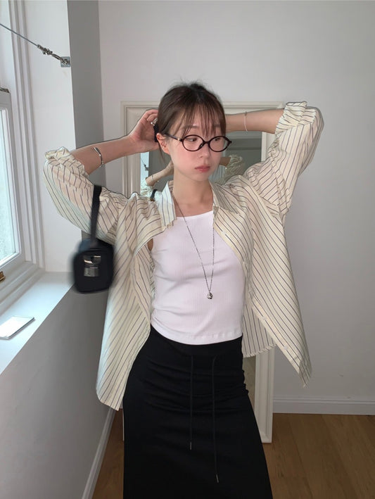 美色條紋寬鬆襯衫
