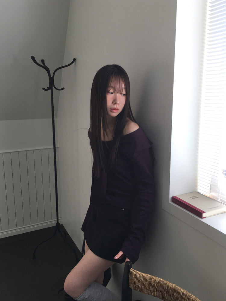 美肩垂帶領結條紋上衣