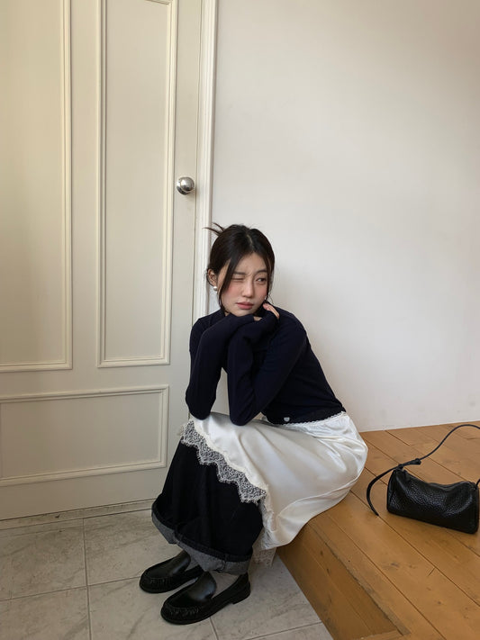 霧光澤蕾絲邊半裙