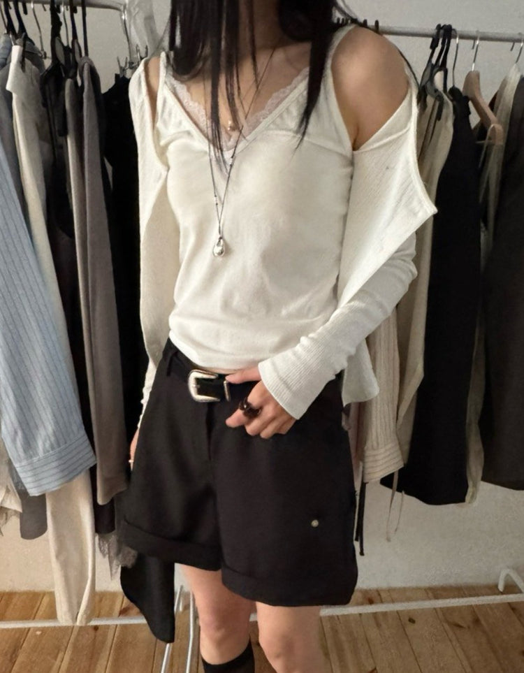 V領蕾絲邊細節背心