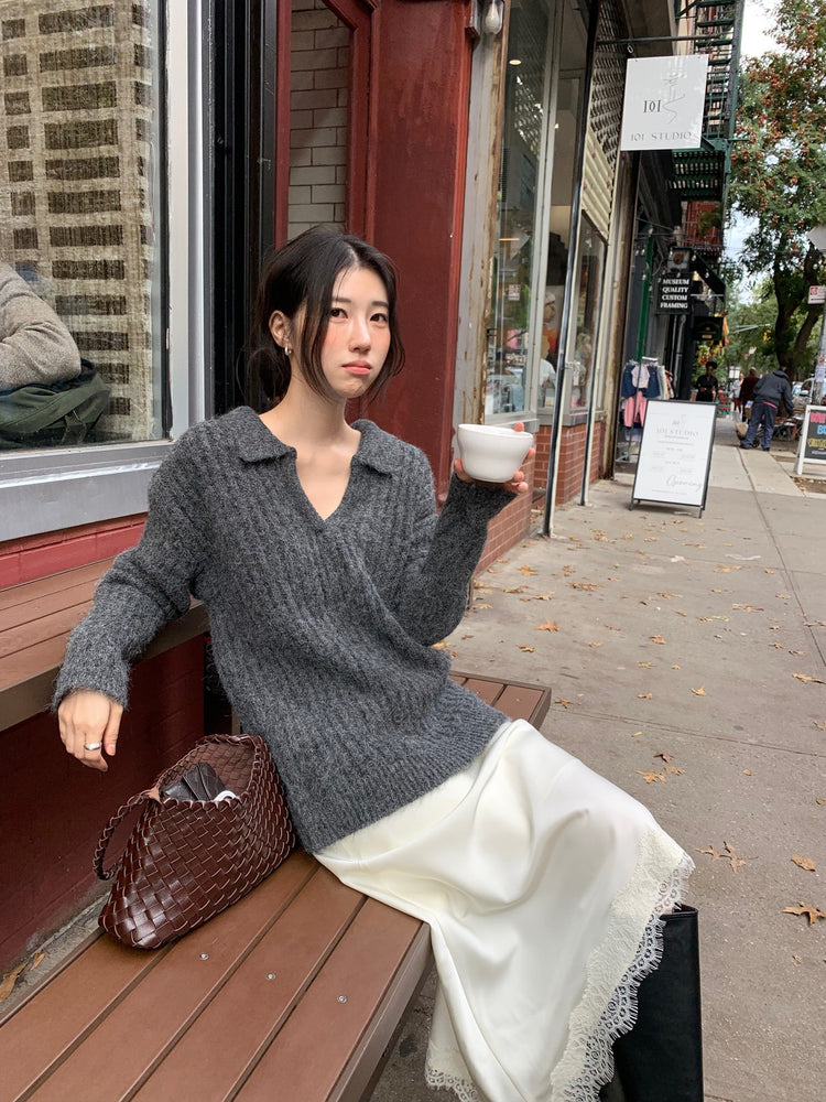 光澤感蕾絲邊不對稱細節半裙