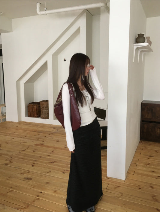 撞色條紋抽繩直裙