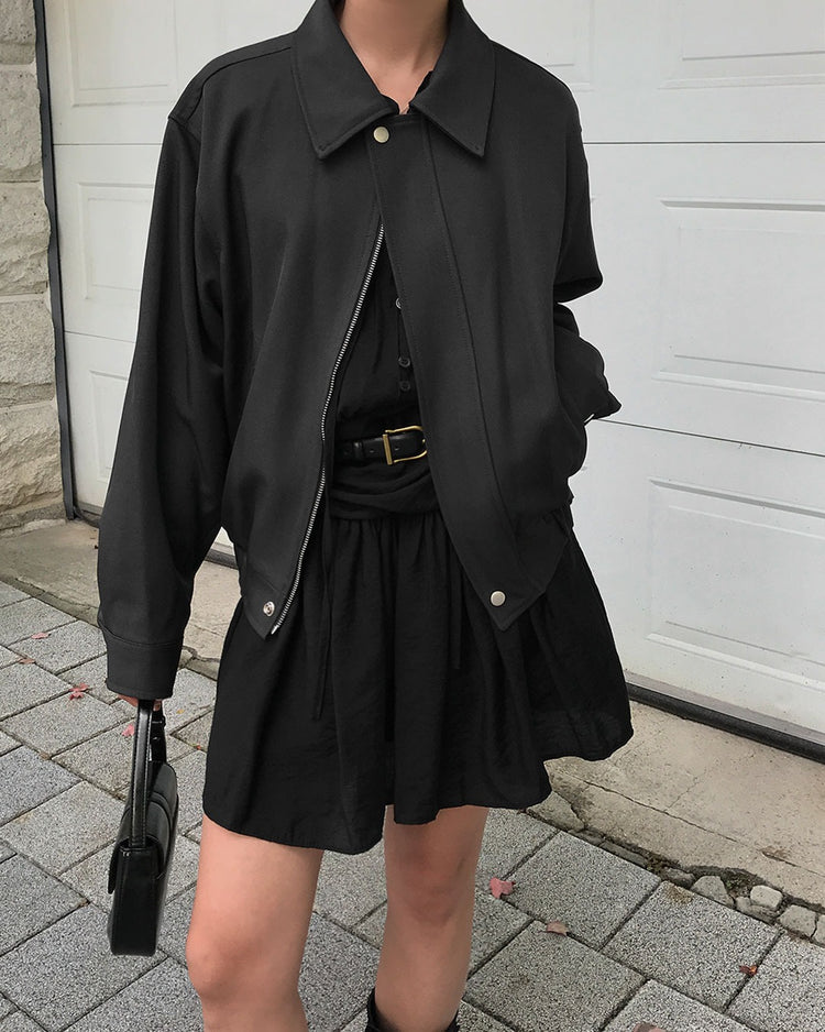 美色銀標細節翻領外套