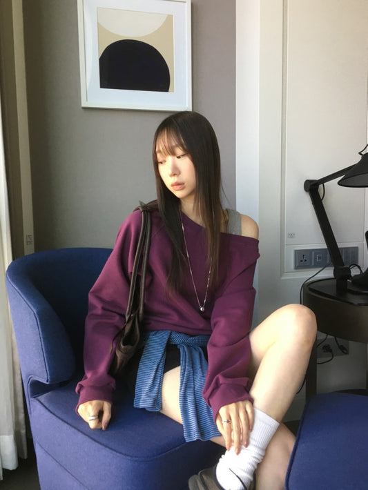 美色露肩細節衛衣