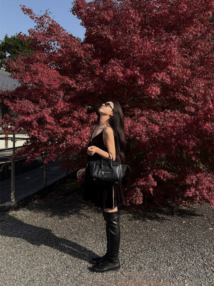 高質絲絨百褶細節連身裙