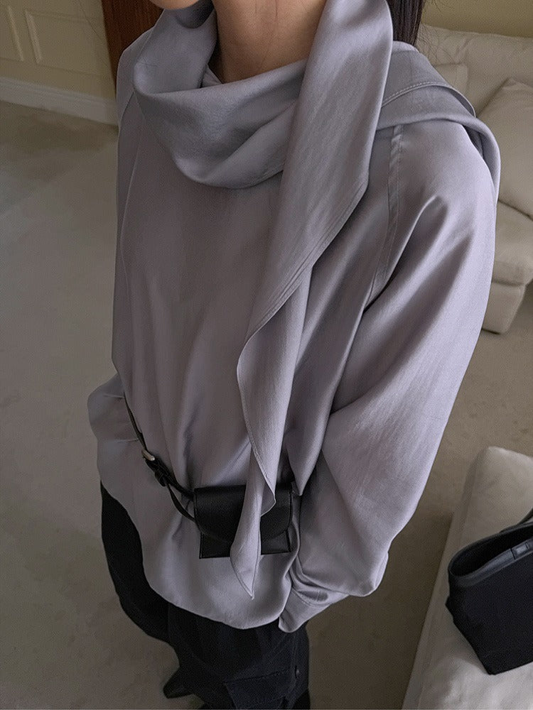 霧光澤垂領圍巾襯衫