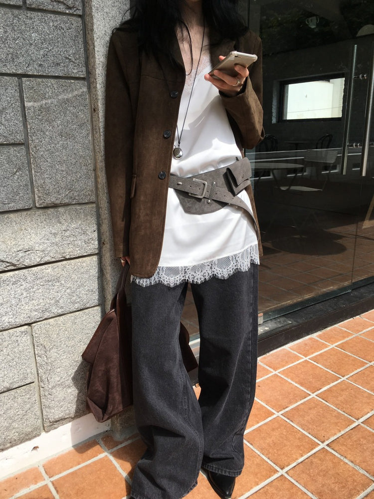 高質蕾絲邊光澤感連身裙