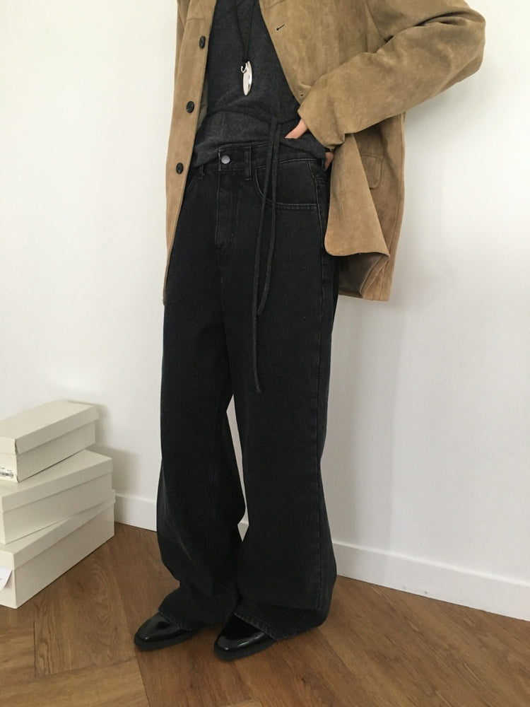 (現)基礎黑灰闊牛仔褲
