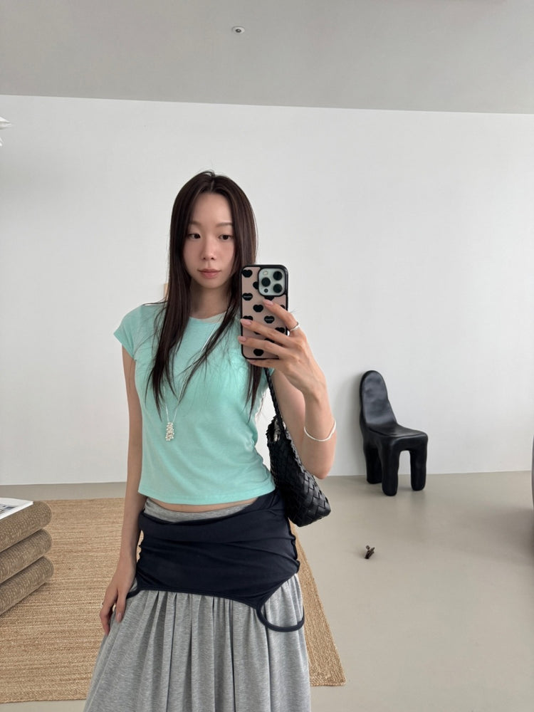 寬腰頭抓皺細節半裙
