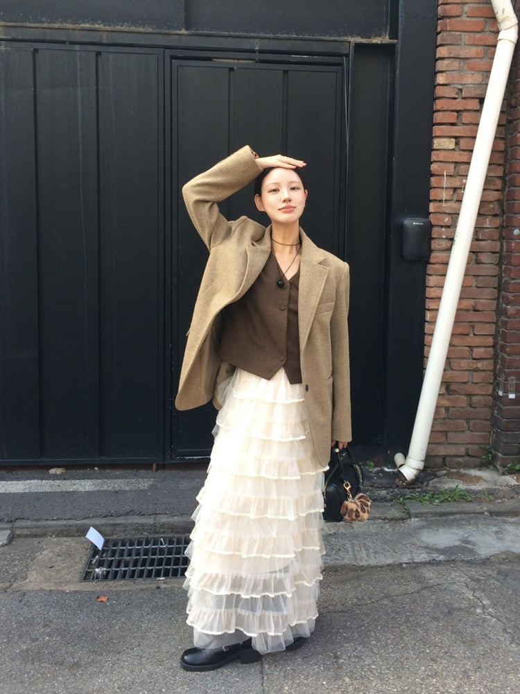 極美透紗蛋糕層次感及踝裙