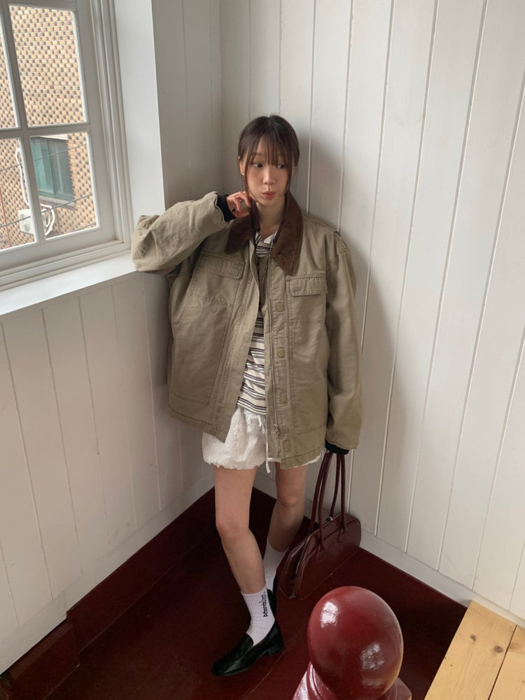 翻領條紋寬鬆上衣