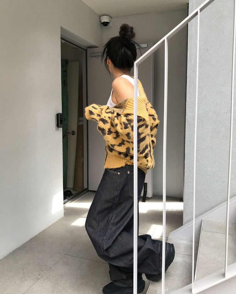 豹紋紋理細節針織外套