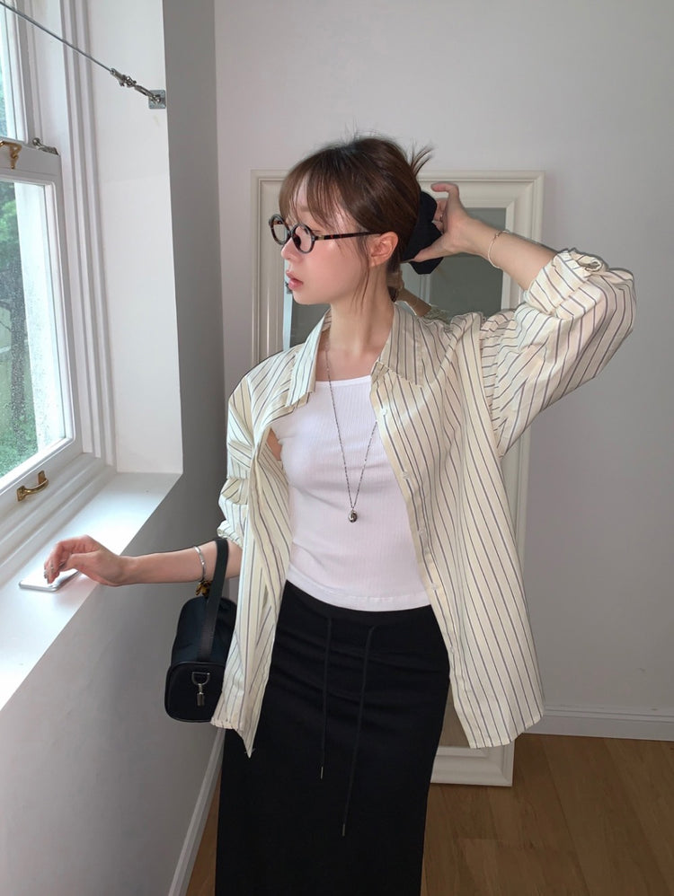 美色條紋寬鬆襯衫