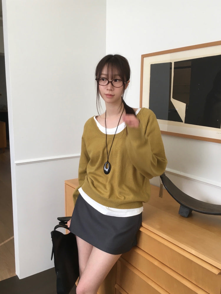 美色U領線細節針織上衣