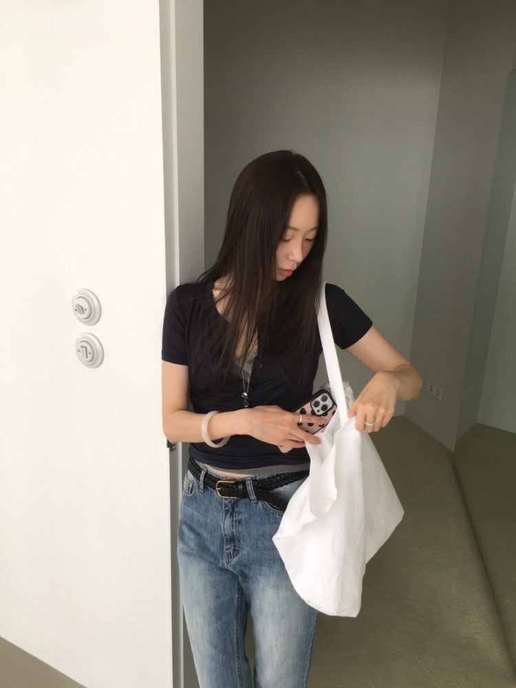 透膚亨利領修身上衣