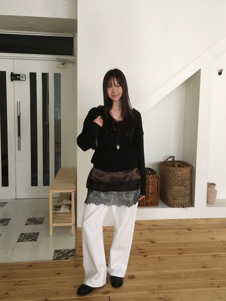 (現)美色蕾絲邊光澤感連身裙