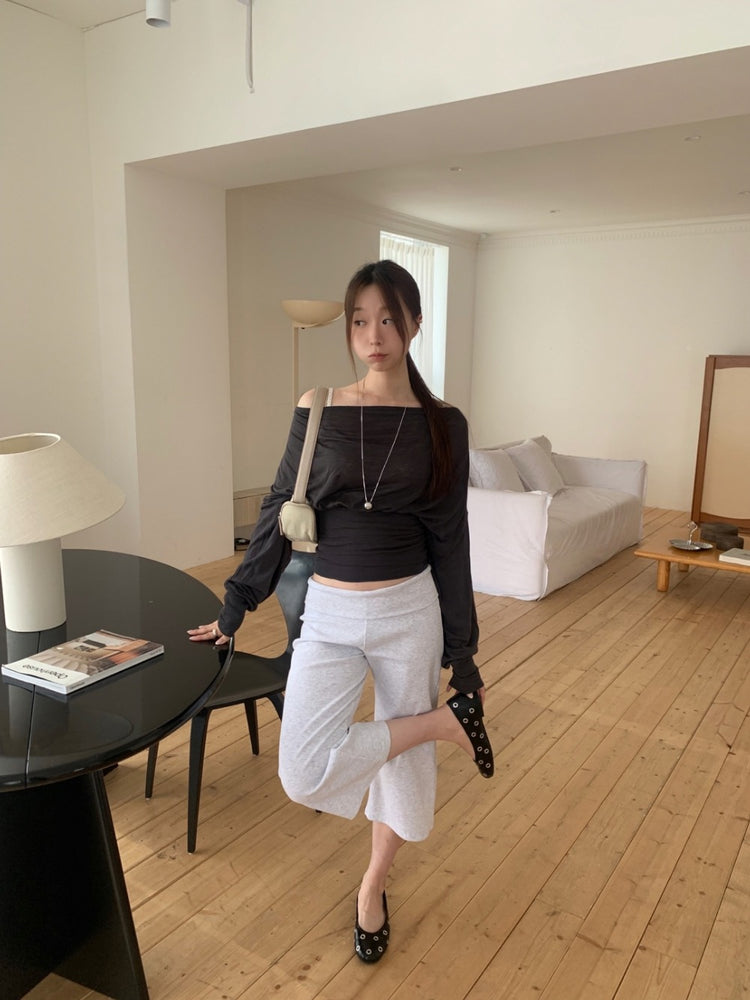 美背露肩修腰細節上衣