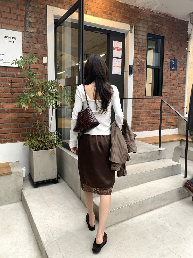 美色光澤蕾絲細節中裙