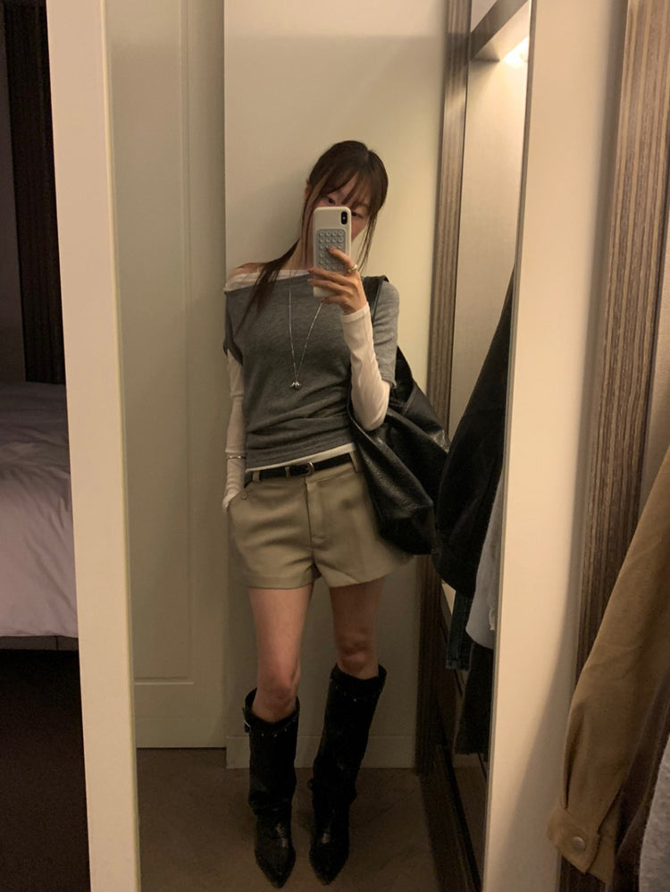 美肩堆堆細節修身上衣