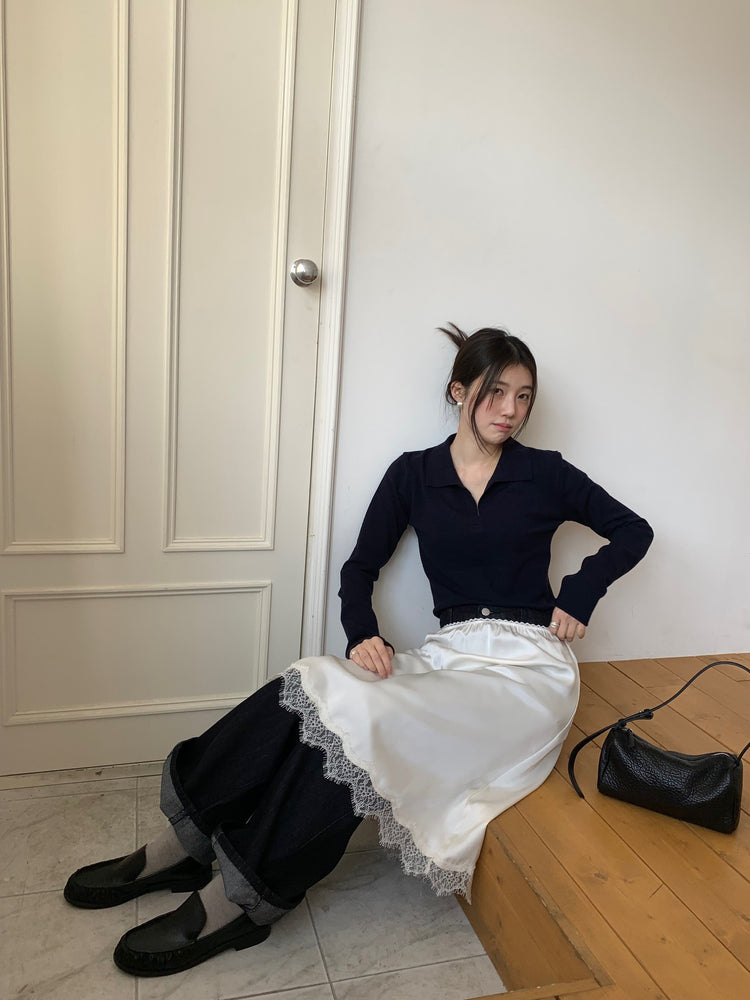 霧光澤蕾絲邊半裙