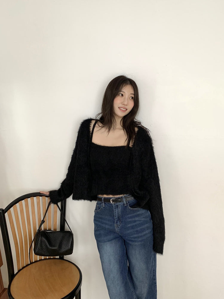 毛毛質感背心外套兩件式套裝