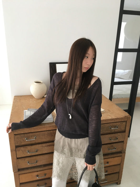 透膚深V領針織上衣