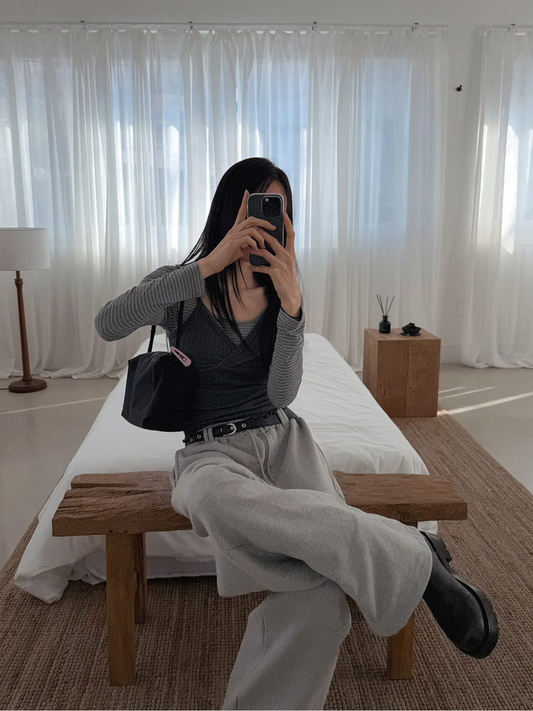 交疊蕾絲捲邊細節背心