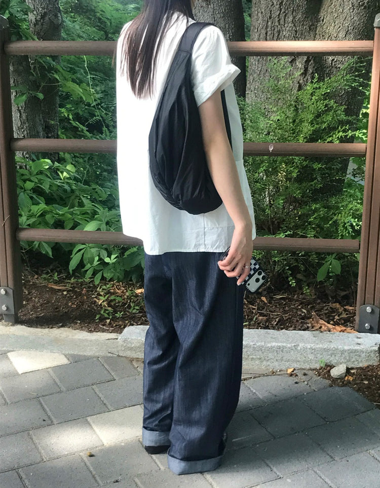柔軟抽繩休閒牛仔褲
