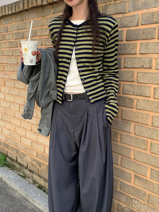 撞色條紋排鈕針織外套