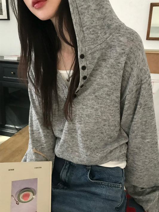 混色扣鈕細節連帽上衣