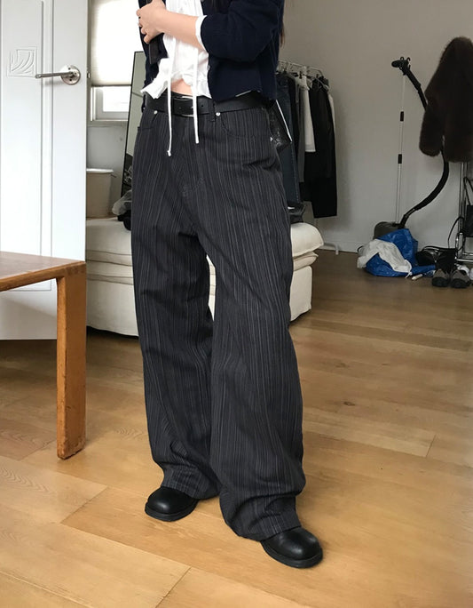 美色暗條紋質感直褲