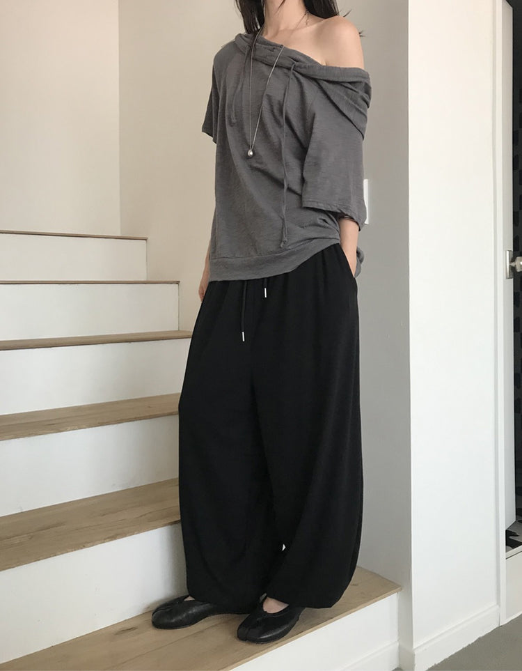 親膚寬鬆束腳休閒褲