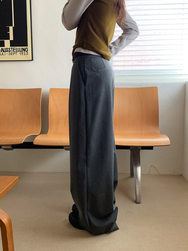 條紋內壓褶細節直褲