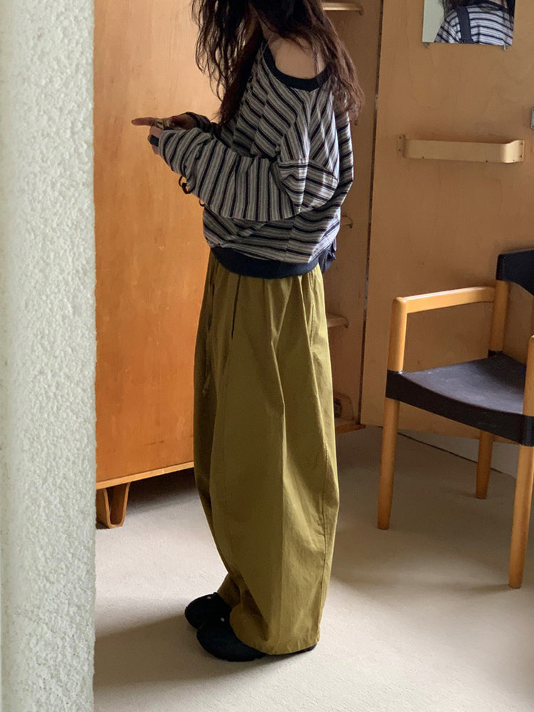 休閒雙壓褶寬鬆闊褲