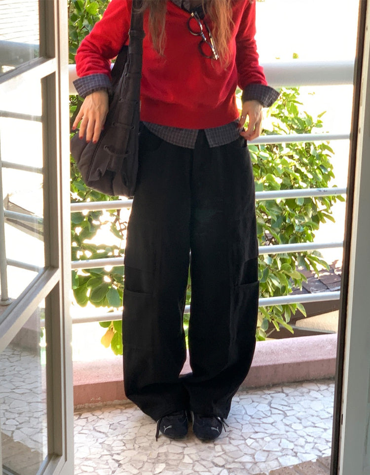 復古美色廓形工裝褲