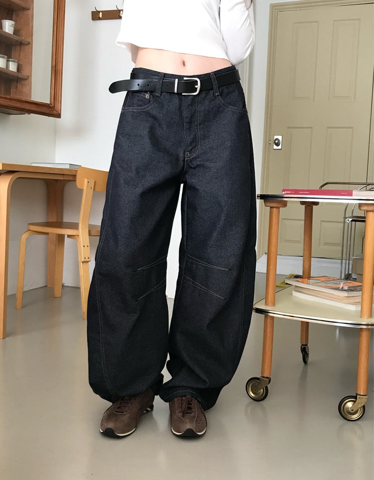 原色壓線細節彎月牛仔褲