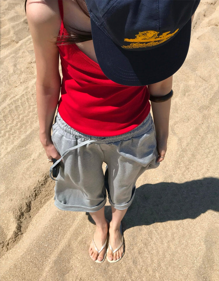 隨性反折下擺細節七分棉褲