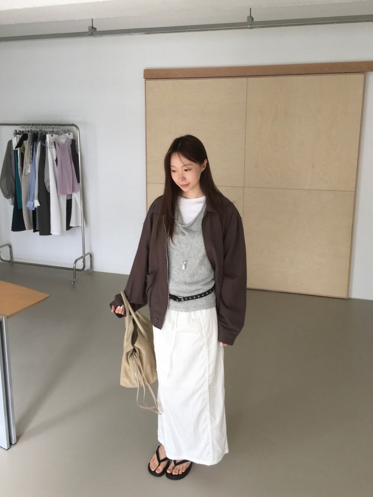 亞麻拉鏈細節寬鬆外套