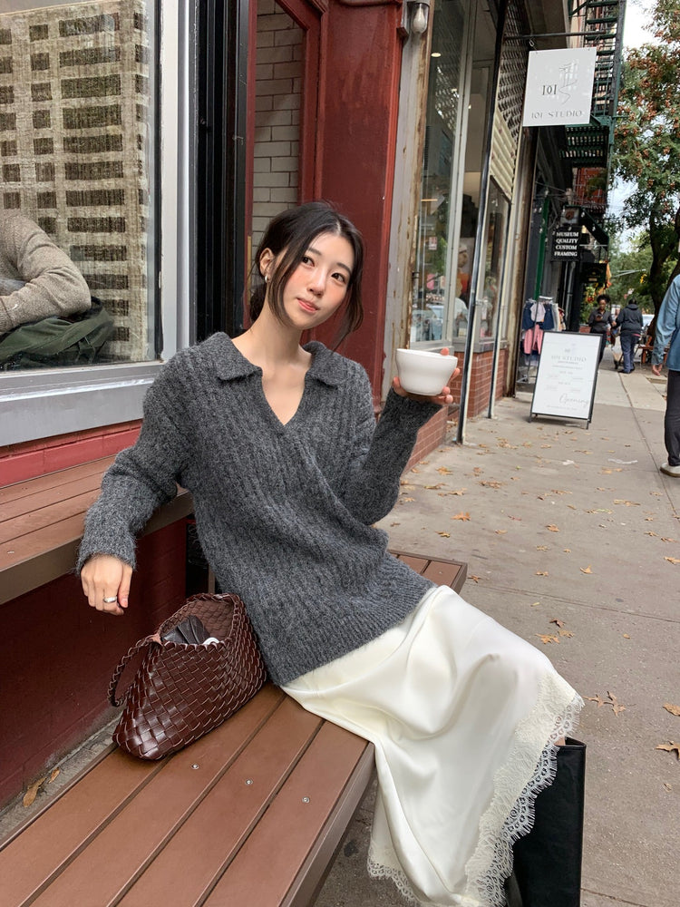 光澤感蕾絲邊不對稱細節半裙