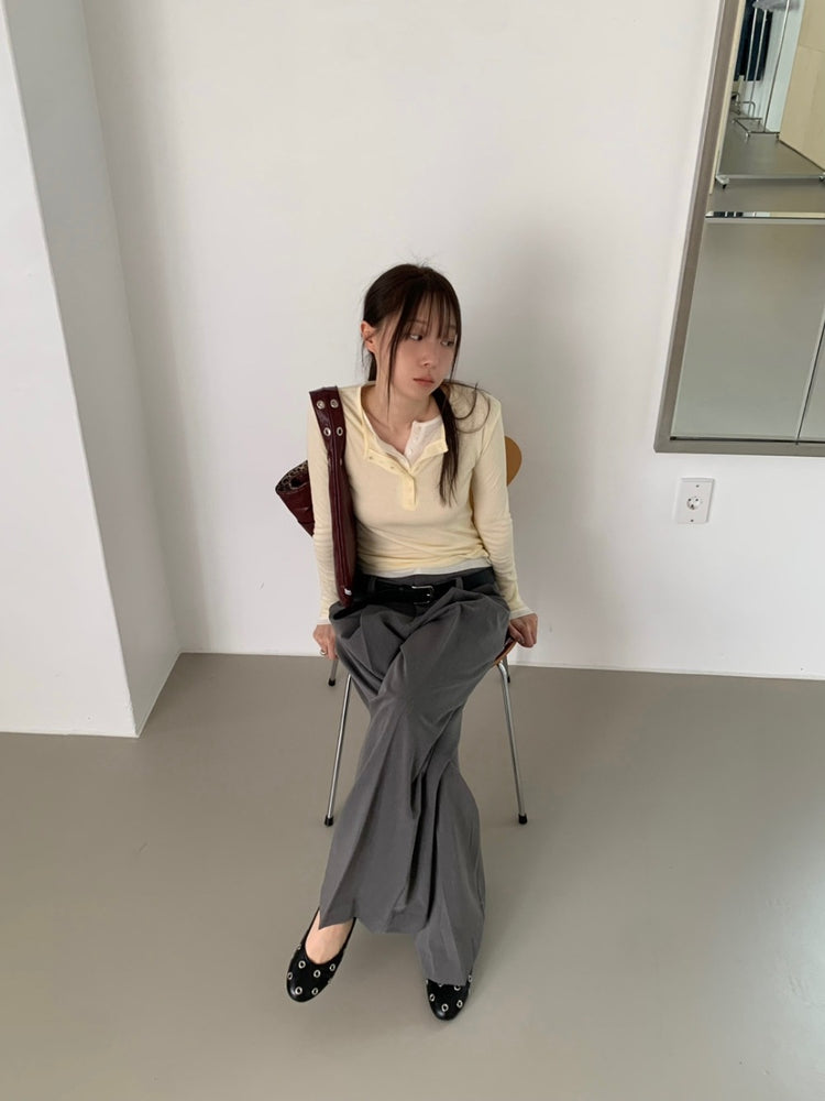 低腰視覺褲耳細節單褶直褲