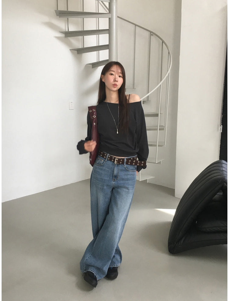 經典美刷色基礎直筒牛仔褲