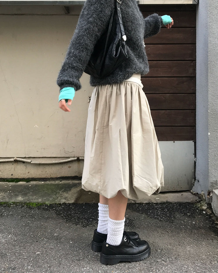 寬腰頭泡泡中裙