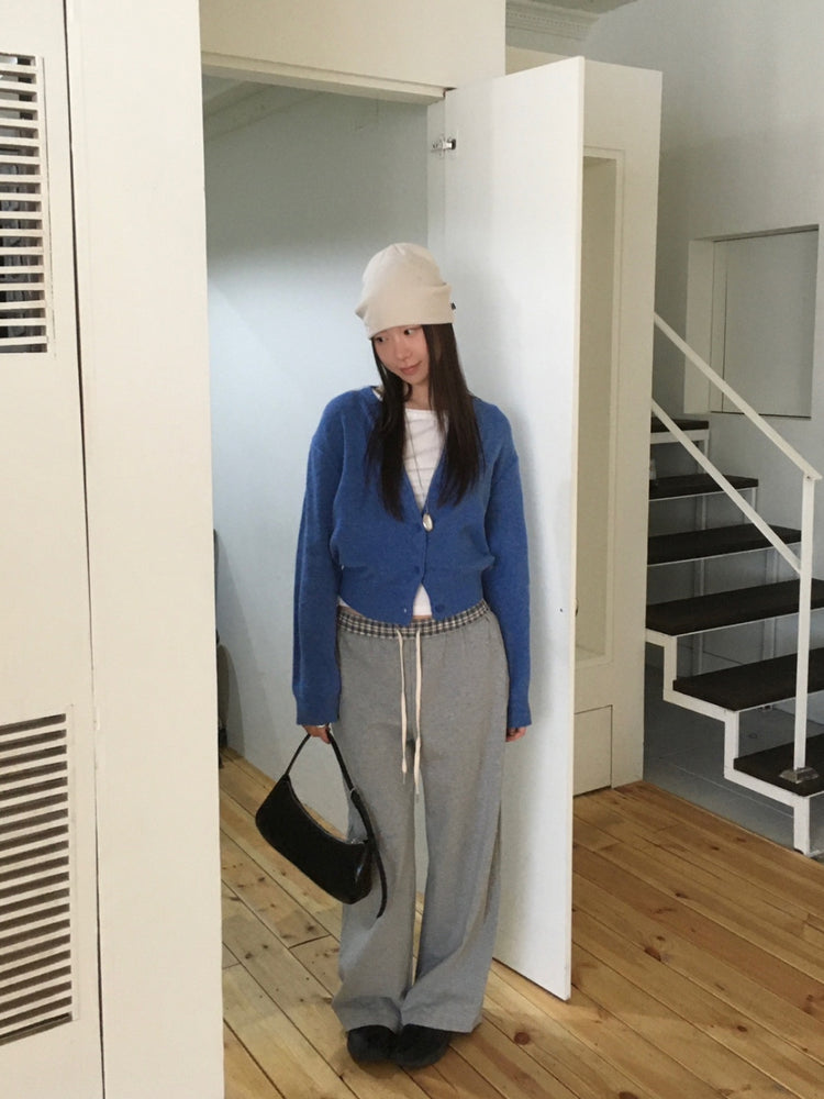 格紋反著腰頭細節棉褲