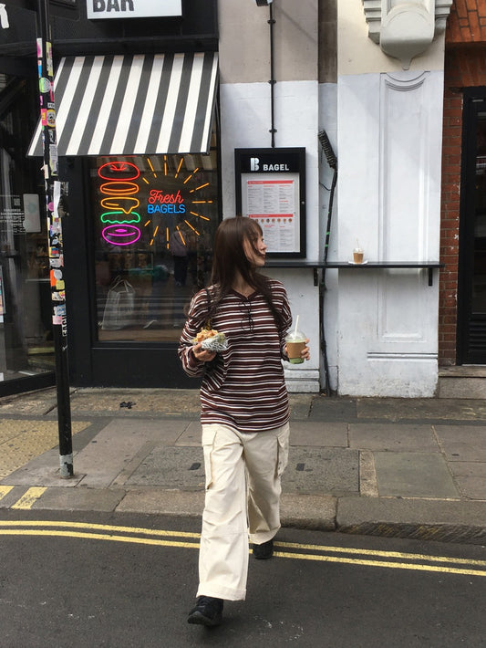 美色撞色條紋寬鬆上衣
