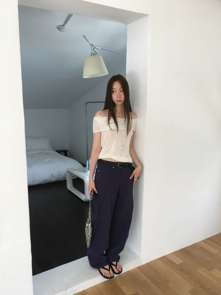 美肩坑紋反折針織上衣