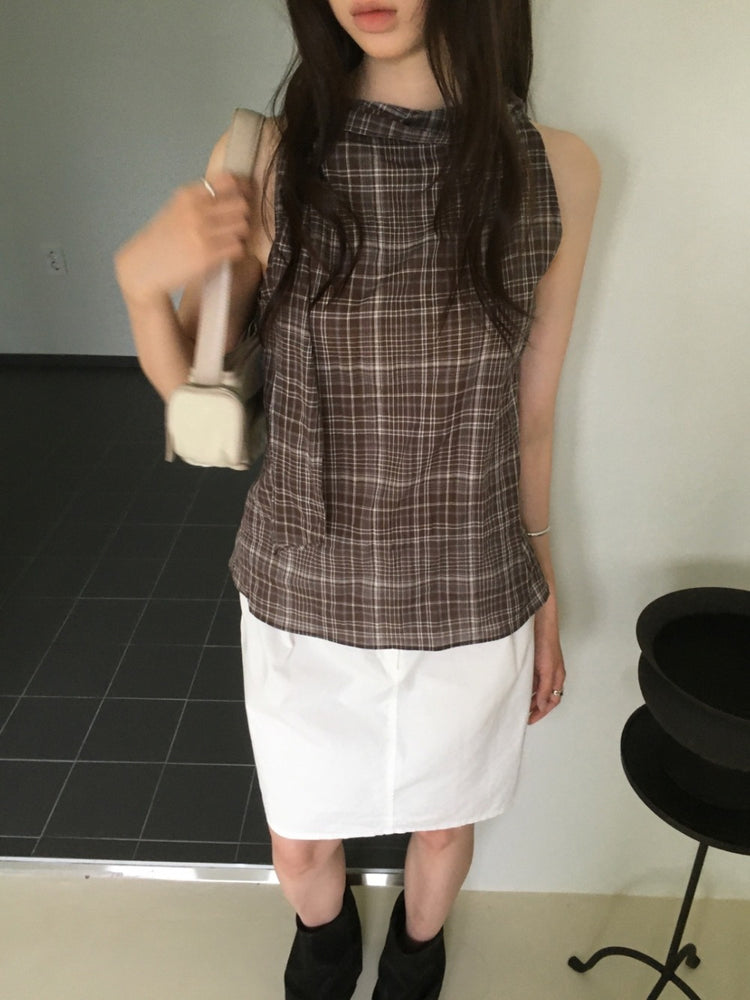 格紋側綁帶細節上衣
