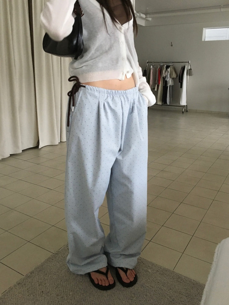 小圓點側綁帶細節直褲